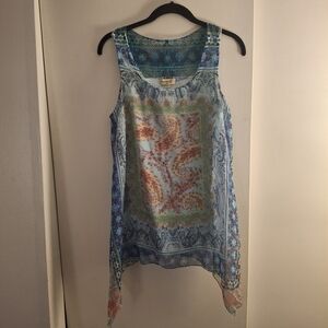 ONE WORLD Women's Multicolor Paisley Sleeveless Tank Tunic